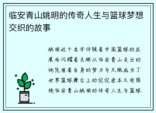 临安青山姚明的传奇人生与篮球梦想交织的故事