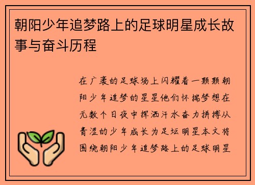 朝阳少年追梦路上的足球明星成长故事与奋斗历程